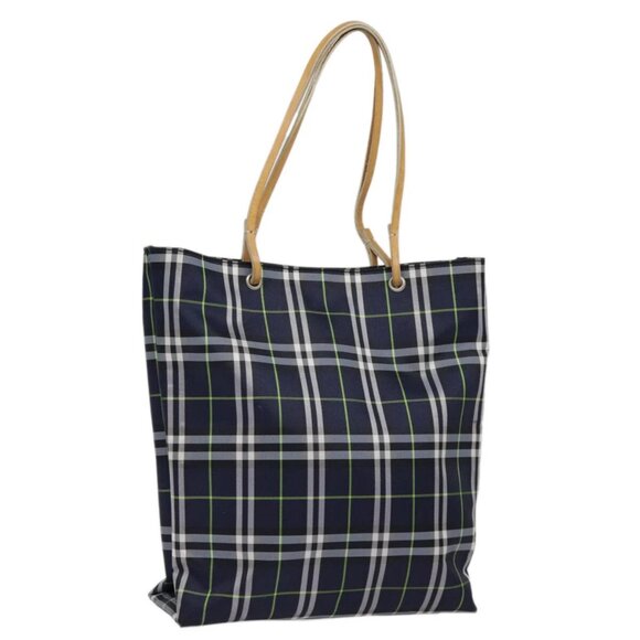 BURBERRY Nova Check Tote Bag Nylon Navy Silver Auth yk14730 - Picture 1 of 16